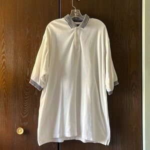 Steve Stricker men’s white golf shirt with navy trim. Size XL long.